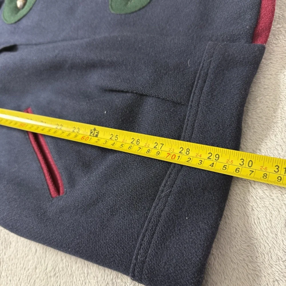 Vintage Hunt Club Women's Size 12 Wool Hooded Coat Navy Green Red 90s Preppy